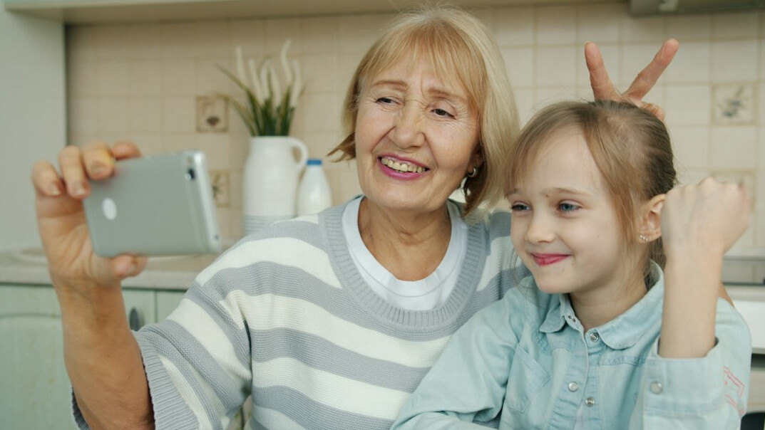 elderly person video calling family