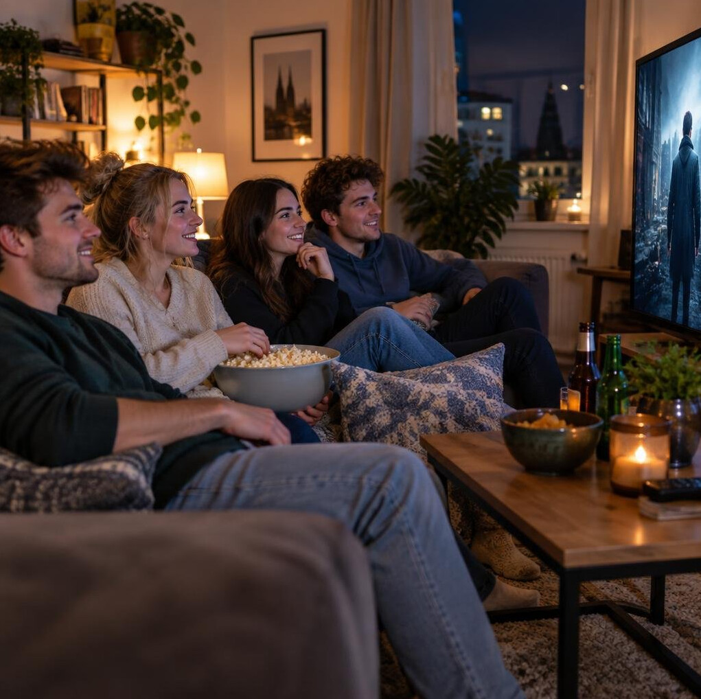 Group of young adults watching a screen together